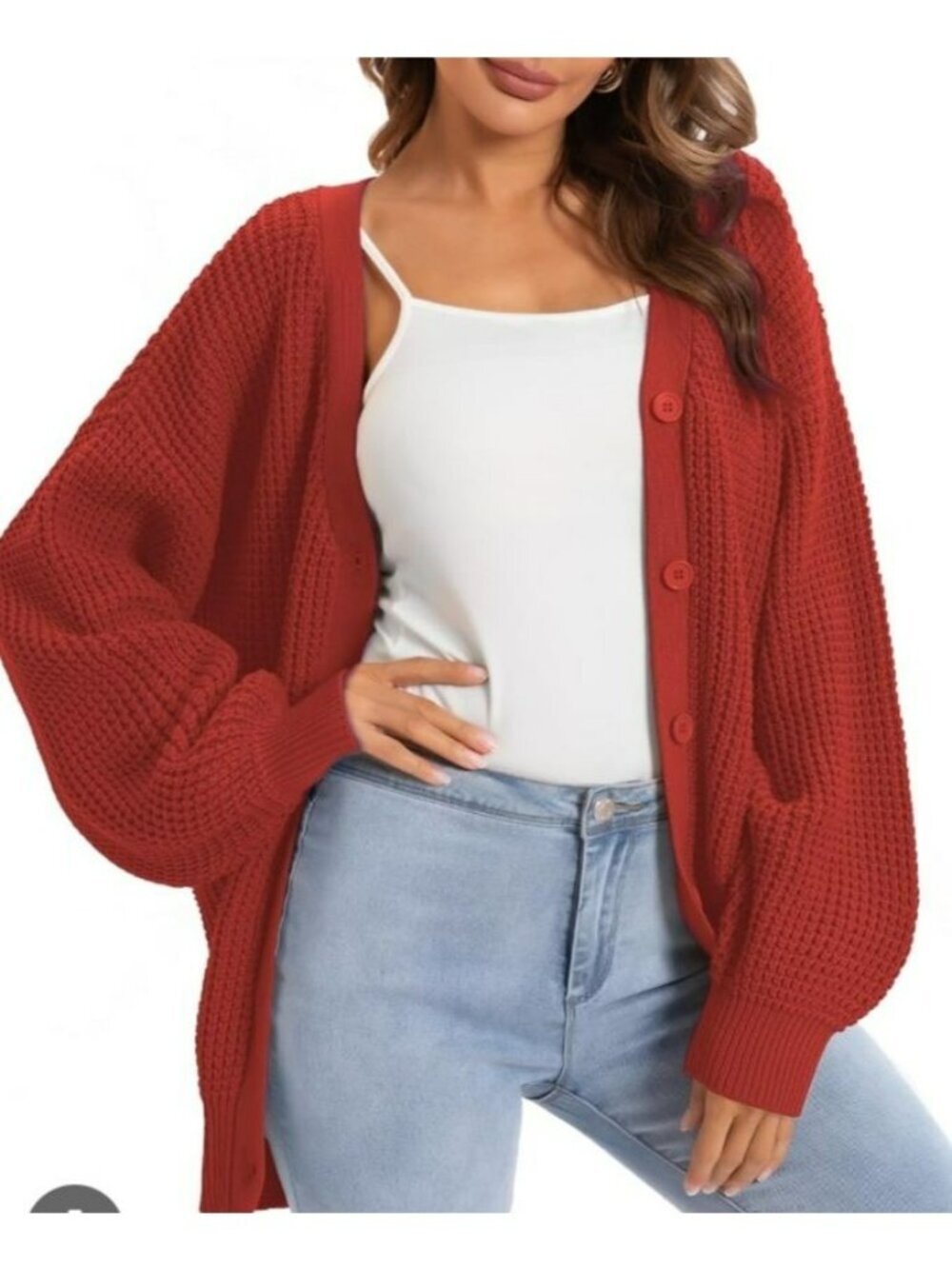 Qualfort Womens Red Button-Up Cardigan Sweater 2XL Knitted V-Neck 100% Cotton